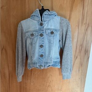 Denim and Gray Hooded Jacket